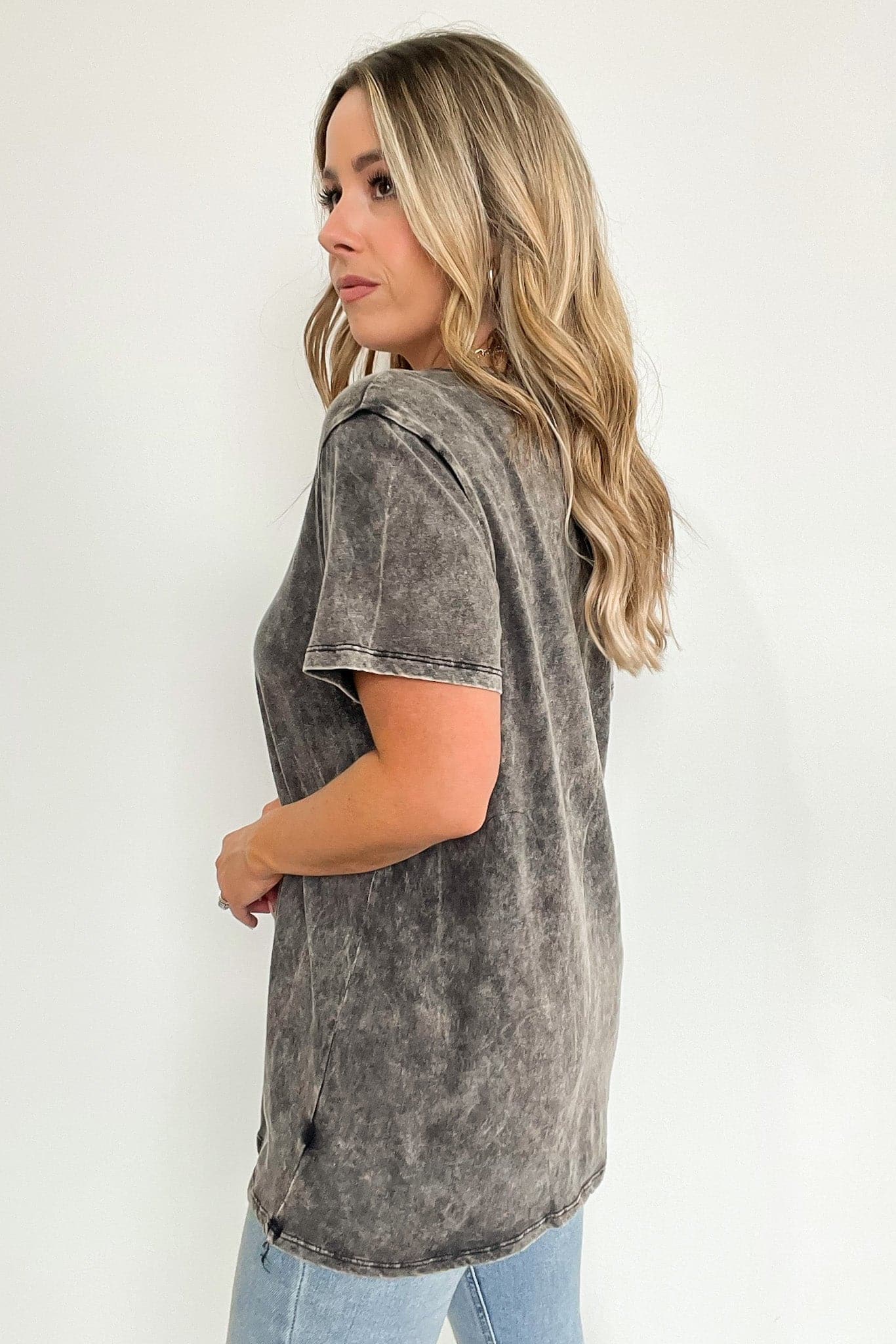 Soleil Acid Wash V-Neck Relaxed Fit Top - BACK IN STOCK - Madison and Mallory