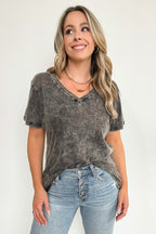  Soliel Acid Wash V-Neck Relaxed Fit Top - BACK IN STOCK - Madison and Mallory