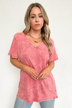  Soliel Acid Wash V-Neck Relaxed Fit Top - BACK IN STOCK - Madison and Mallory