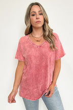  Soliel Acid Wash V-Neck Relaxed Fit Top - BACK IN STOCK - Madison and Mallory