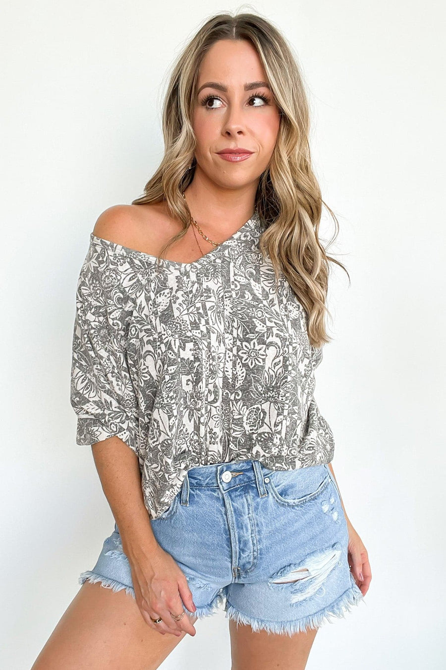 Gray / S Spectacular Grove Floral Dolman Top | CURVE - Madison and Mallory