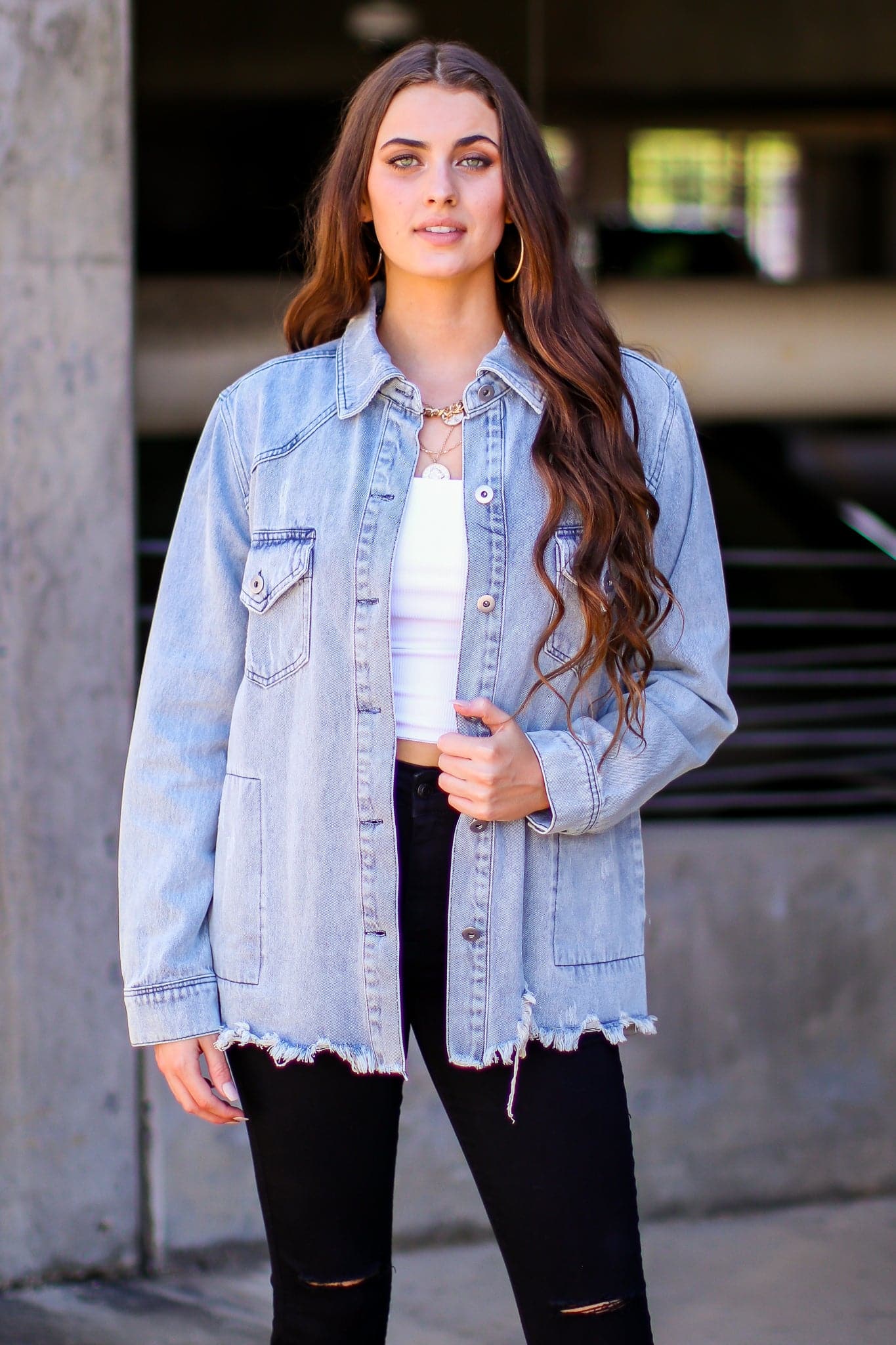 S / Denim Spend the Day Distressed Denim Jacket - FINAL SALE - Madison and Mallory