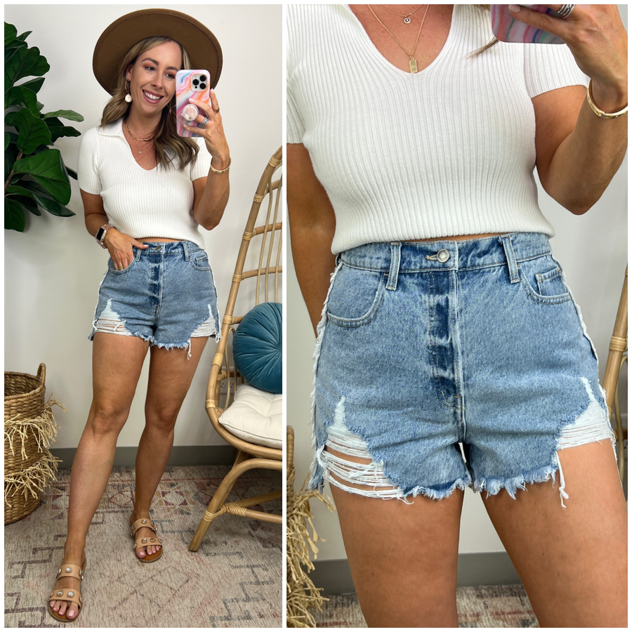  Spiritual Dreamer High Rise Distressed Mom Shorts - FINAL SALE - Madison and Mallory