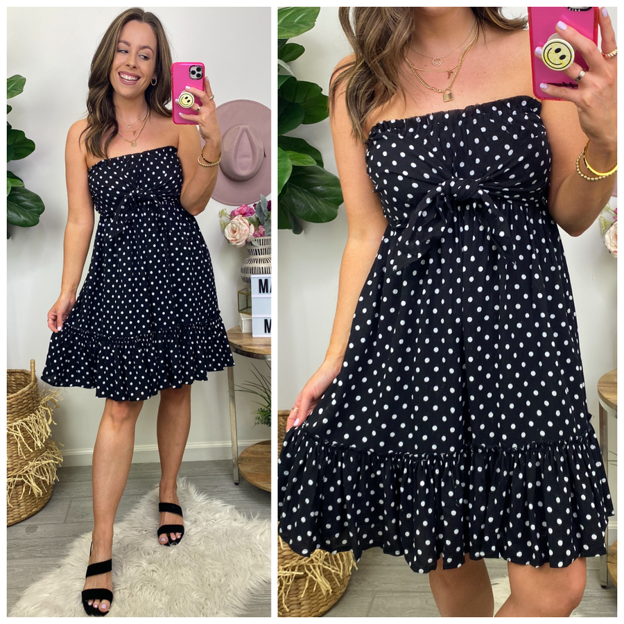  Stay Gorgeous Polka Dot Tie Dress - FINAL SALE - Madison and Mallory