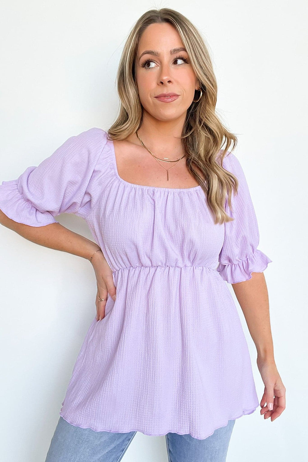 Lavender / S Step into Daylight Square Neck Babydoll Top - FINAL SALE - Madison and Mallory