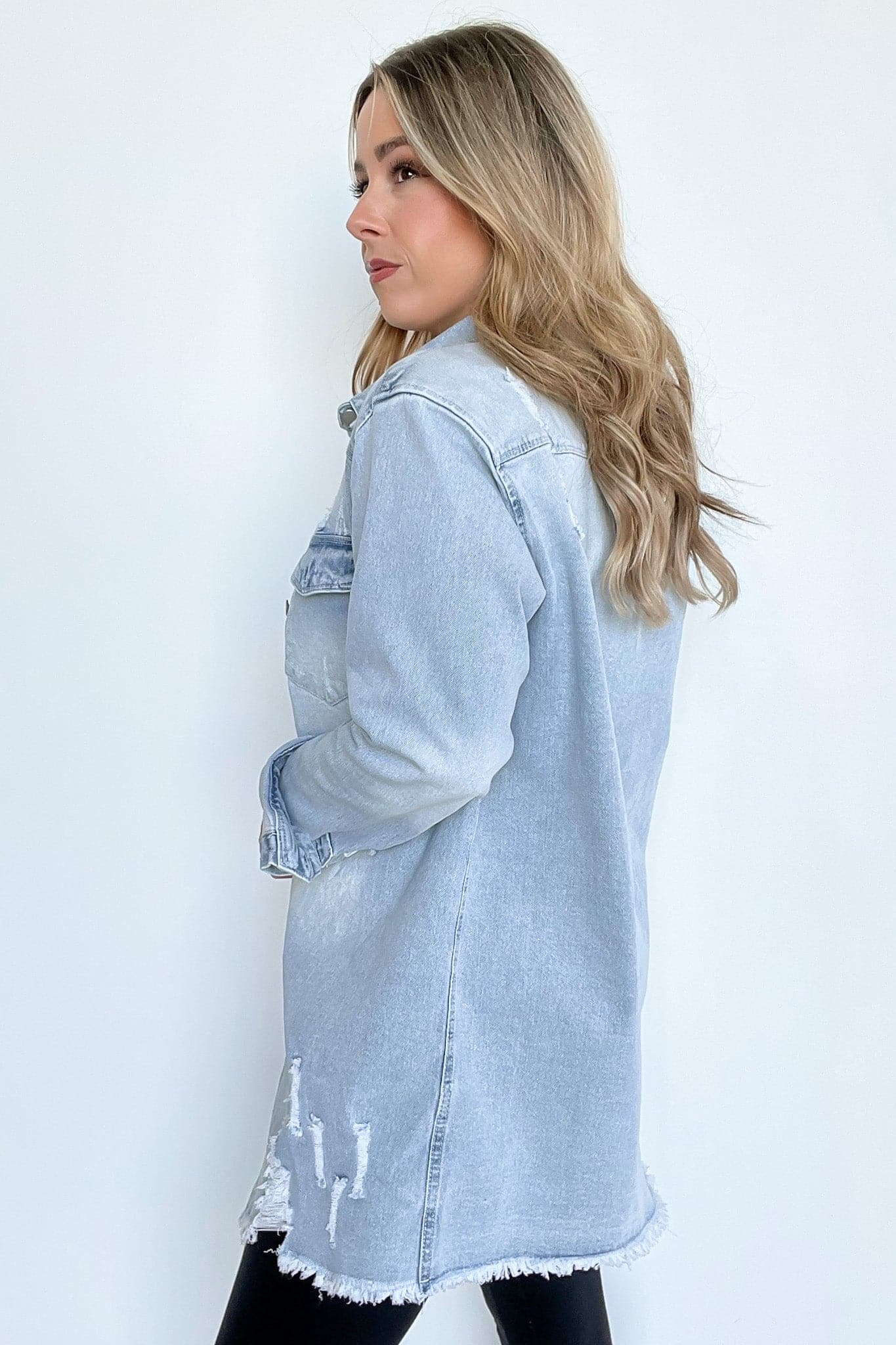  Stormi Relaxed Distressed Denim Shacket - BACK IN STOCK - Madison and Mallory