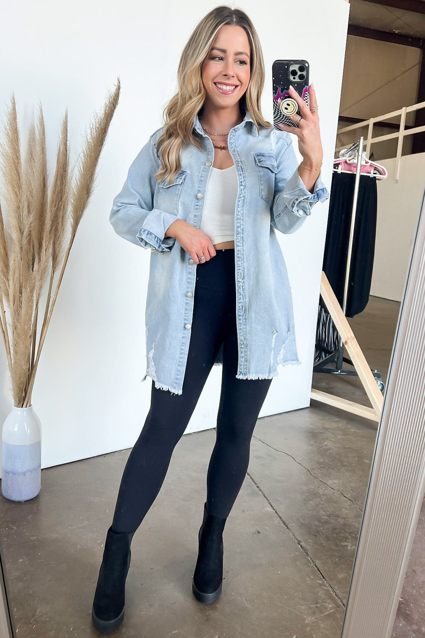  Stormi Relaxed Distressed Denim Shacket - BACK IN STOCK - Madison and Mallory