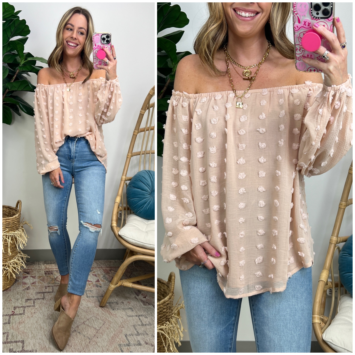  Strike Your Fancy Swiss Dot Off Shoulder Top - Madison and Mallory