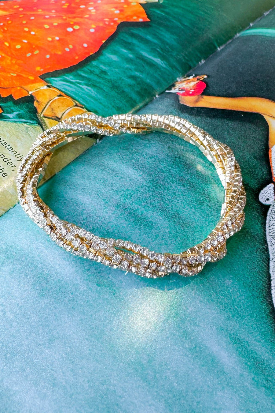 Gold Stunning Luxury Rhinestone Twist Bracelet - Madison and Mallory