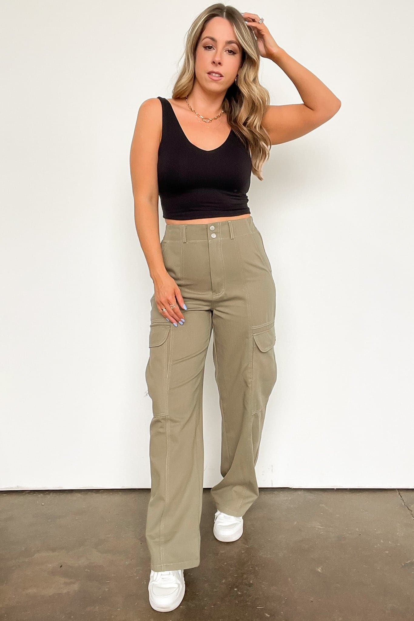 Olive / S Style Club Wide Leg Cargo Pants - FINAL SALE - Madison and Mallory