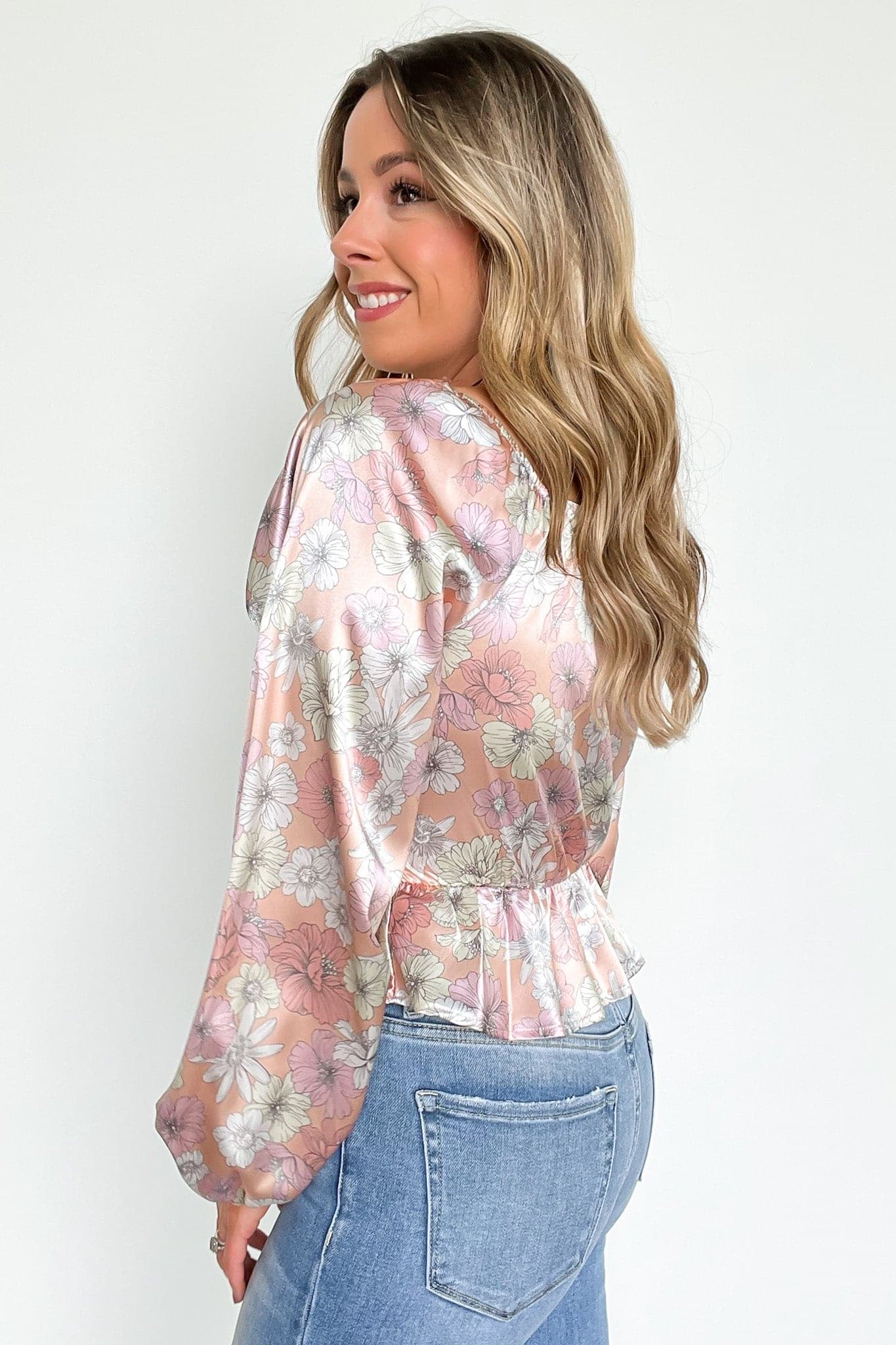 pink floral peplum top