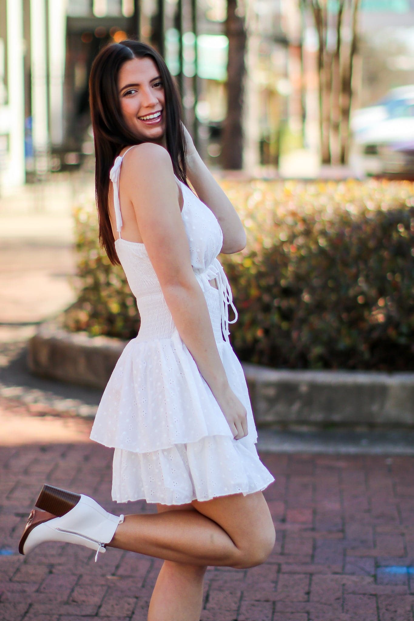  Sunny Approach Eyelet Cutout Tiered Dress - FINAL SALE - Madison and Mallory