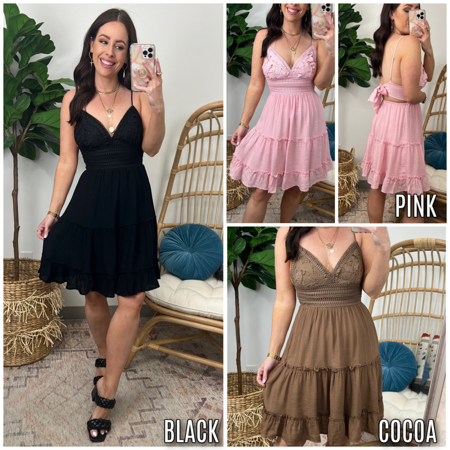 Sweet Advice Lace Detail Tie Back Dress - FINAL SALE - Madison and Mallory