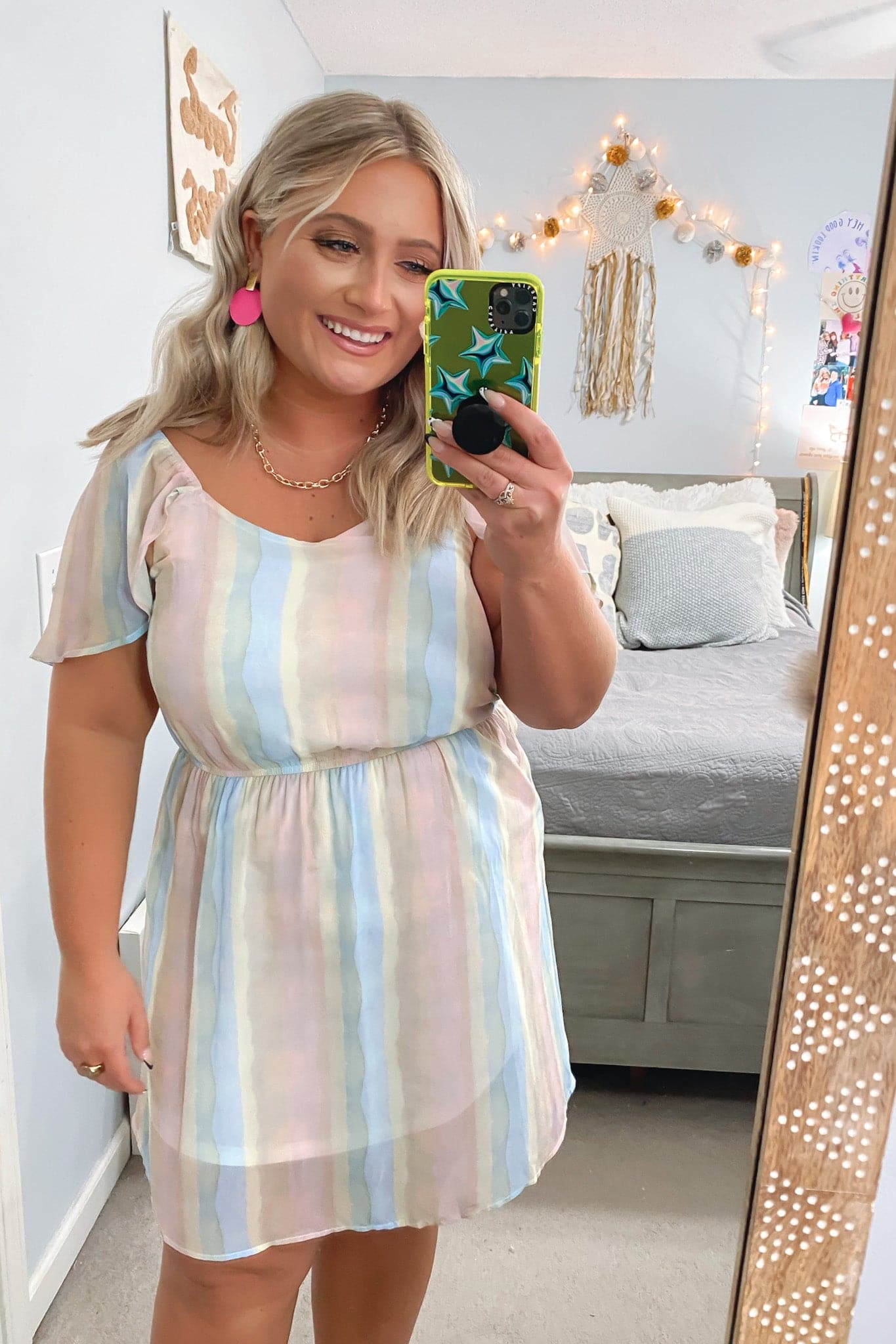 S / Multi Sweet Disposition Pastel Striped Flutter Dress - FINAL SALE - Madison and Mallory