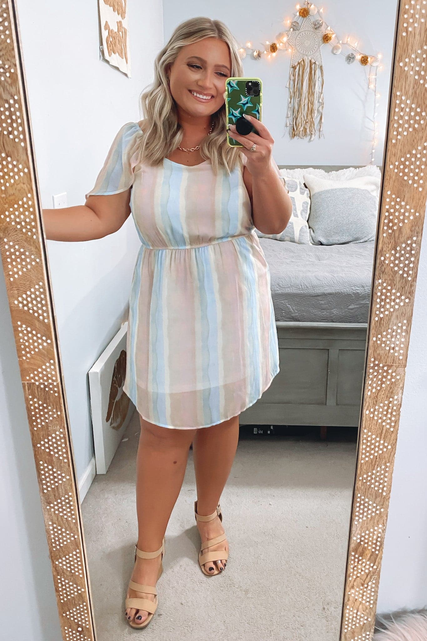  Sweet Disposition Pastel Striped Flutter Dress - FINAL SALE - Madison and Mallory