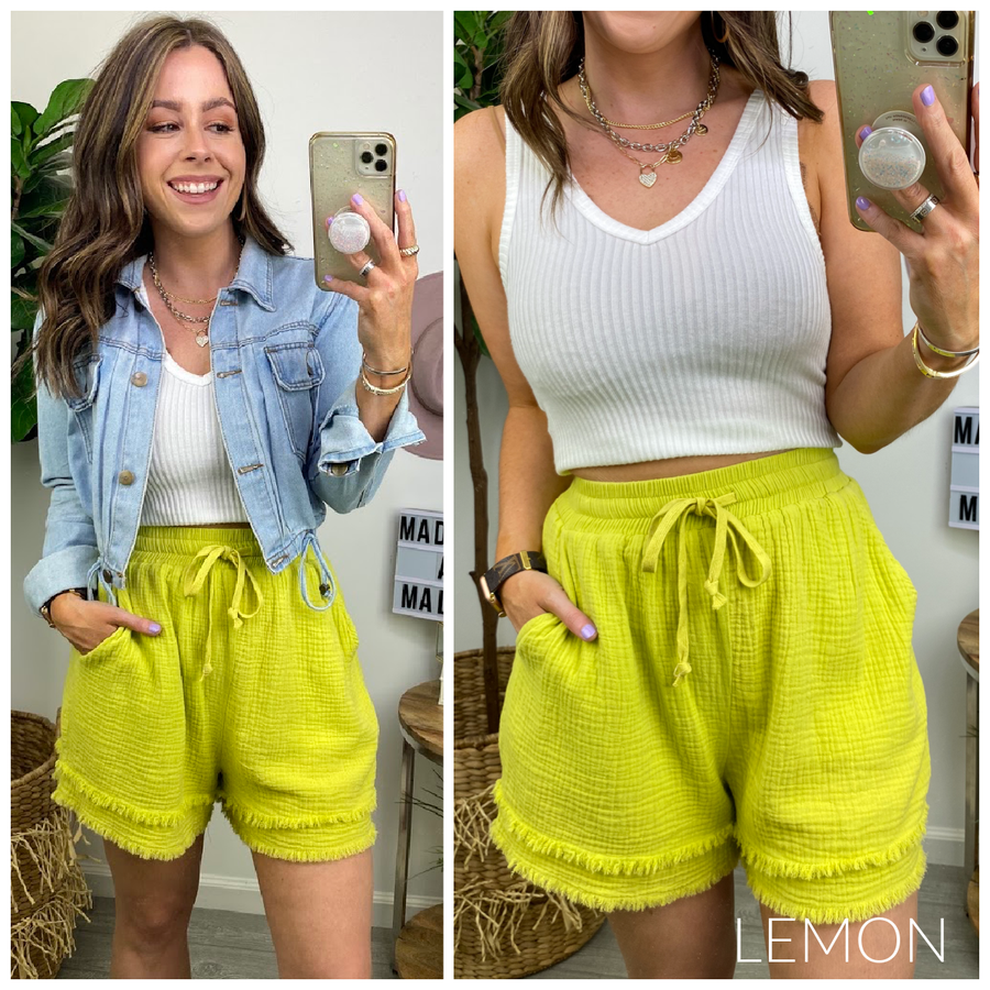  Sweet Staycation Frayed Hem Elastic Waist Shorts - FINAL SALE - Madison and Mallory