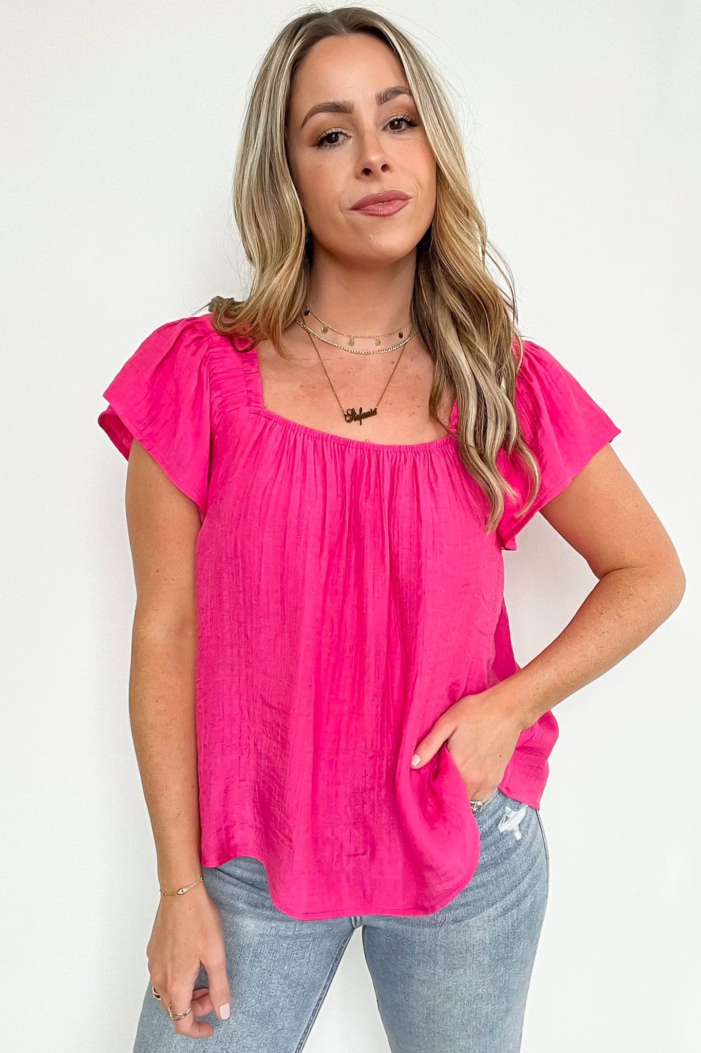 Fuchsia / S Sweet Whispers Flutter Sleeve Flowy Top - FINAL SALE - Madison and Mallory