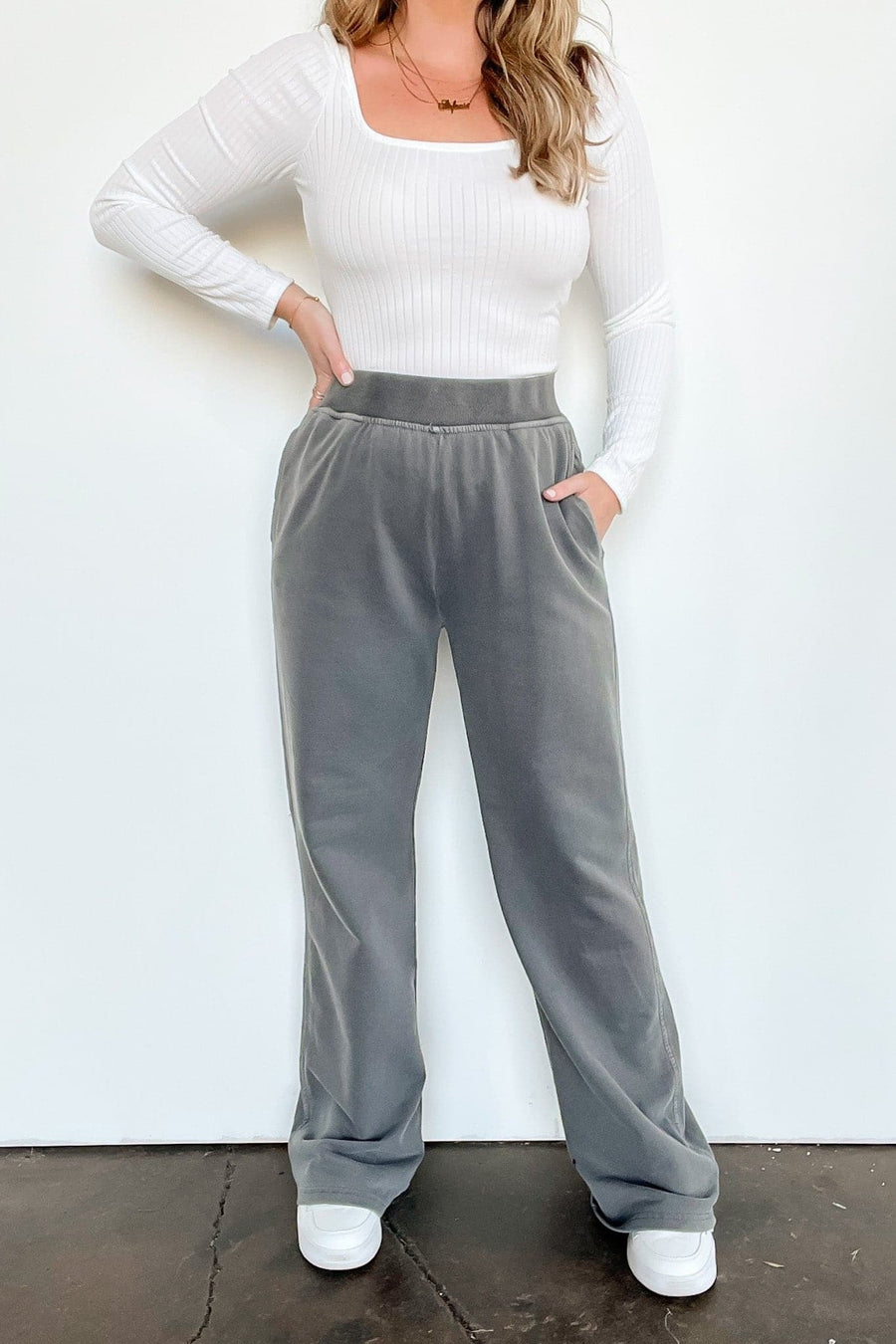 S / Charcoal Take a Breather Mineral Wash Wide Leg Lounge Pants | CURVE - BACK IN STOCK - Madison and Mallory
