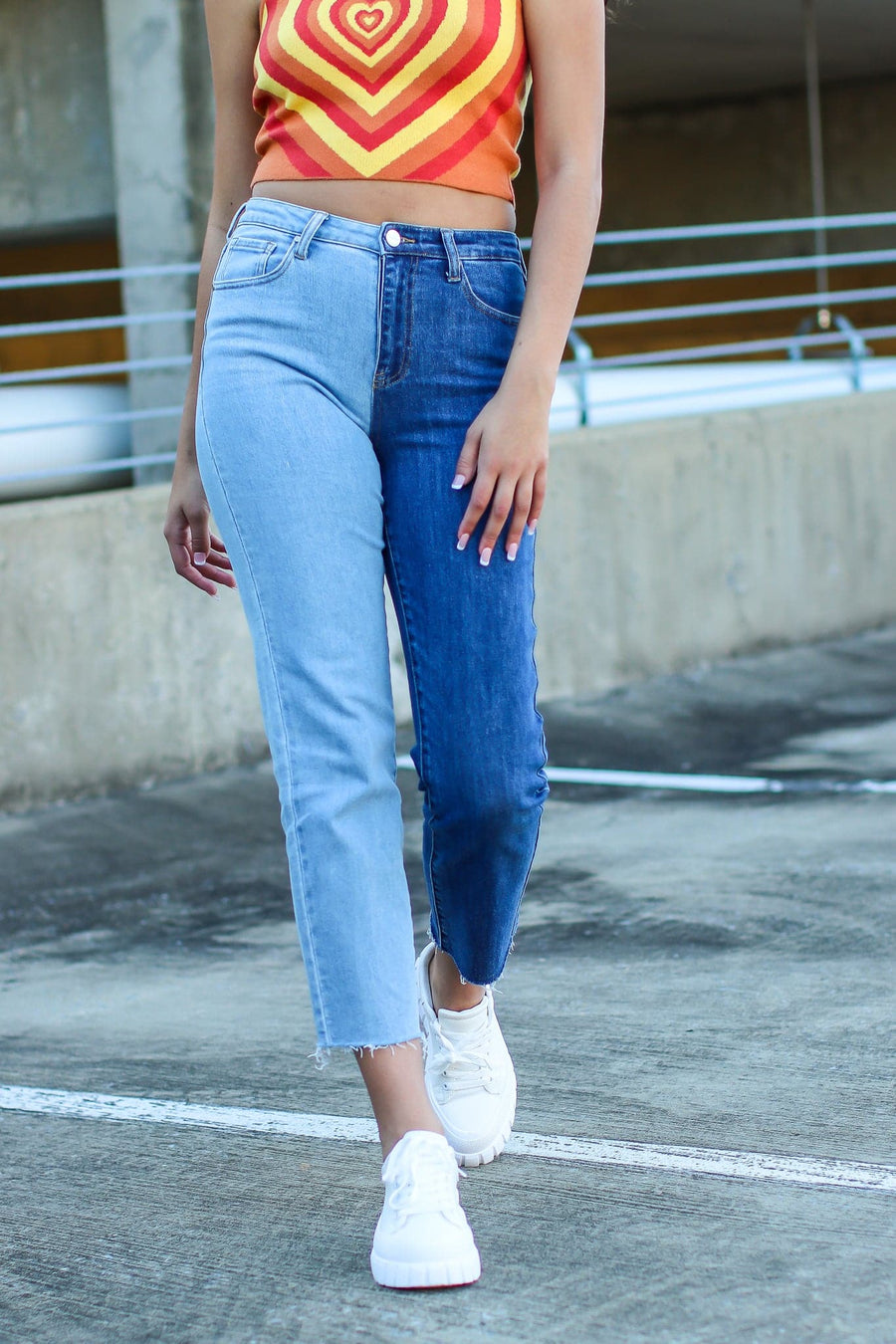  Taliyah High Rise Two Tone Straight Leg Jeans - Madison and Mallory