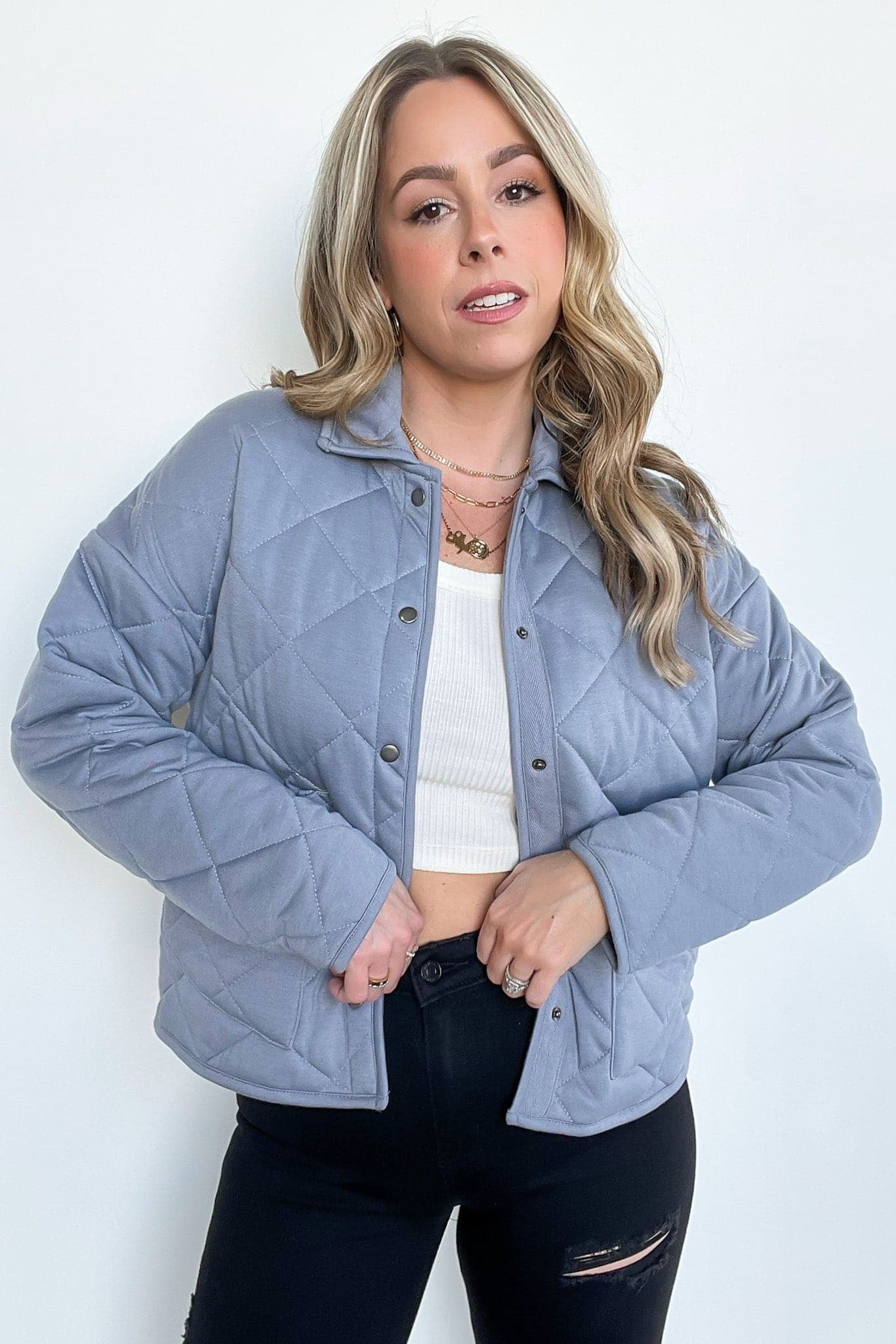 SM / Pewter Talleigh Button Down Quilted Jacket - FINAL SALE - Madison and Mallory