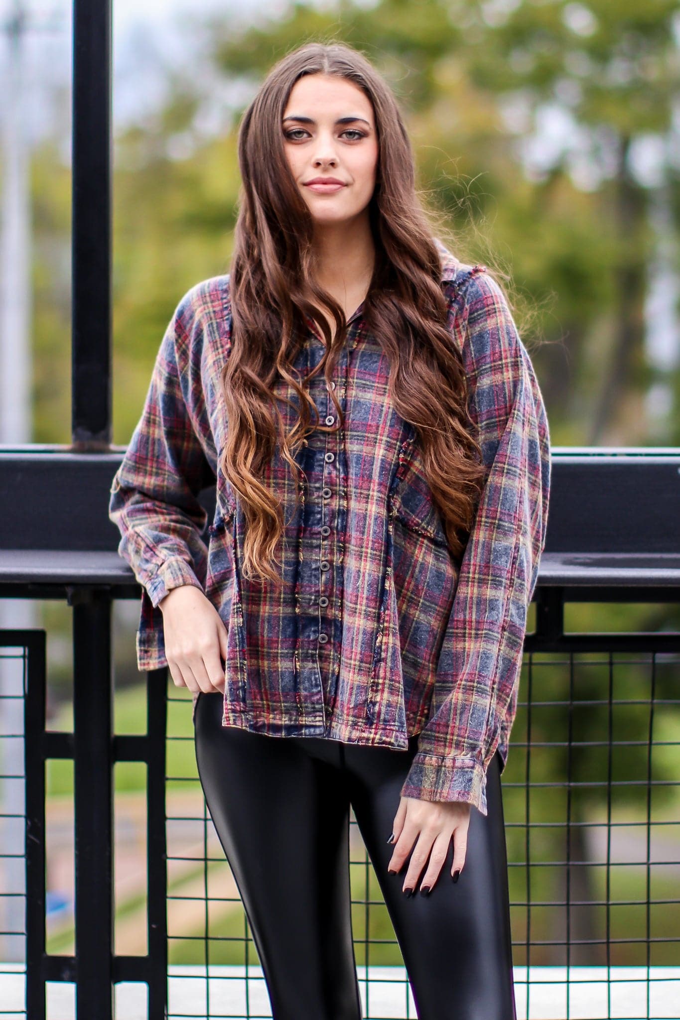 Ash Navy / S Taylee Relaxed Plaid Raw Edge Top - FINAL SALE - Madison and Mallory