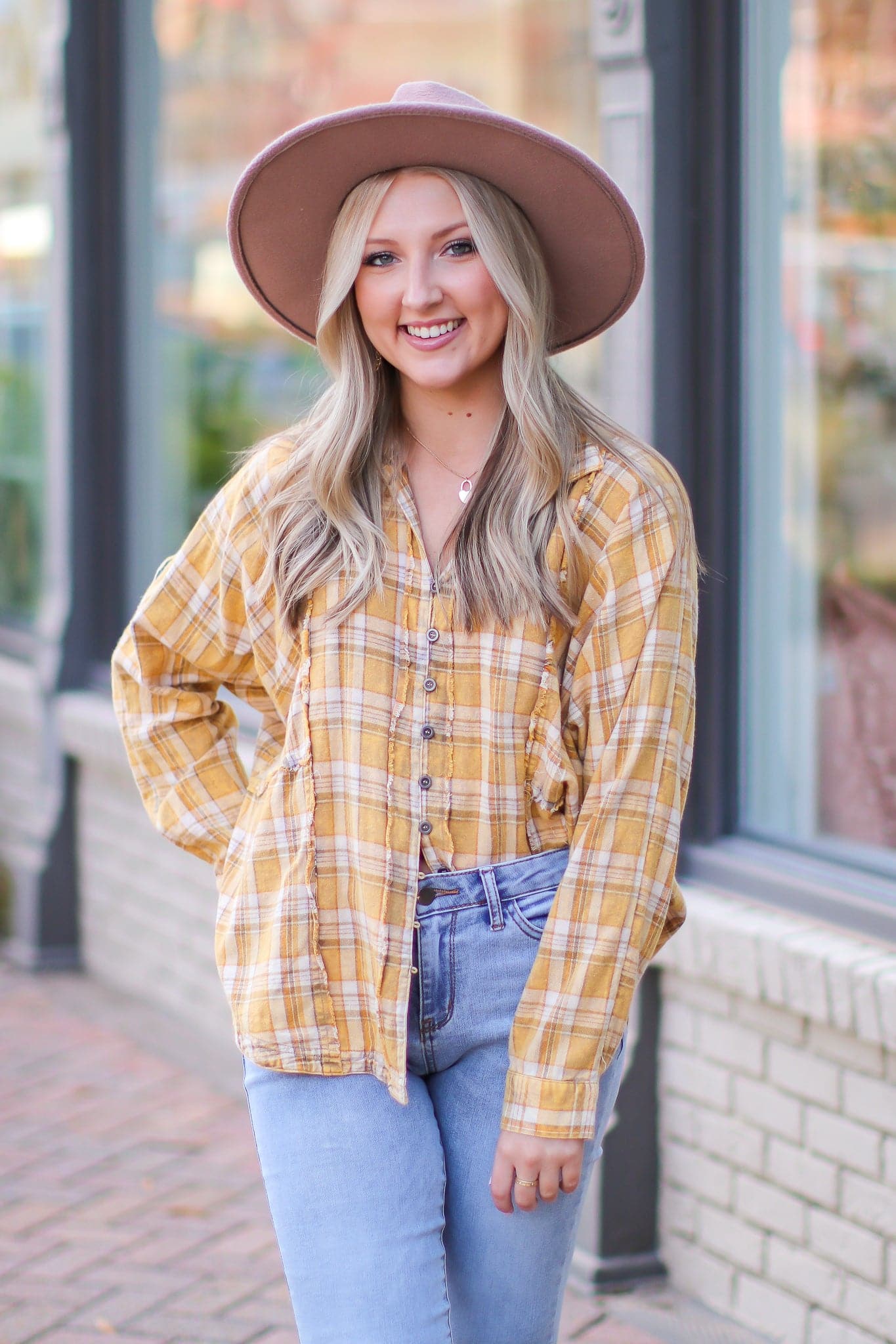 Mustard Sage / S Taylee Relaxed Plaid Raw Edge Top - FINAL SALE - Madison and Mallory