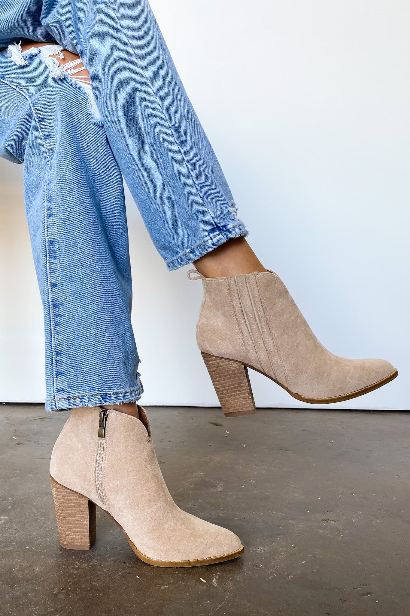 Taupe / 5.5 Taytum Faux Suede Heeled Bootie - Madison and Mallory