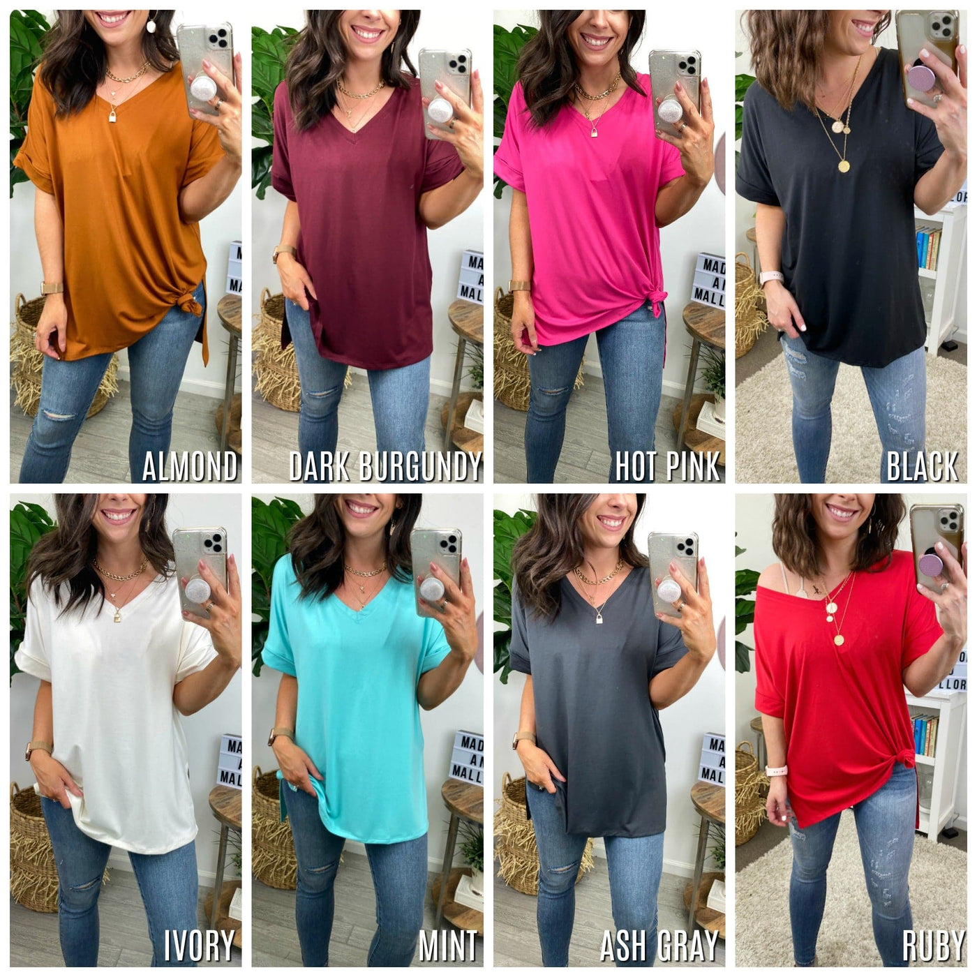  Terra Rolled Sleeve V-Neck Top - Madison and Mallory