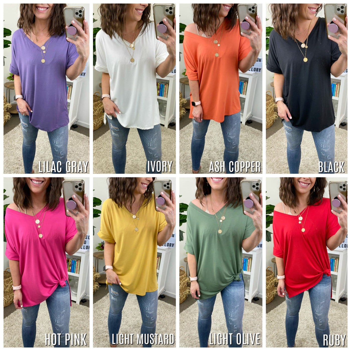  Terra Rolled Sleeve V-Neck Top - Madison and Mallory
