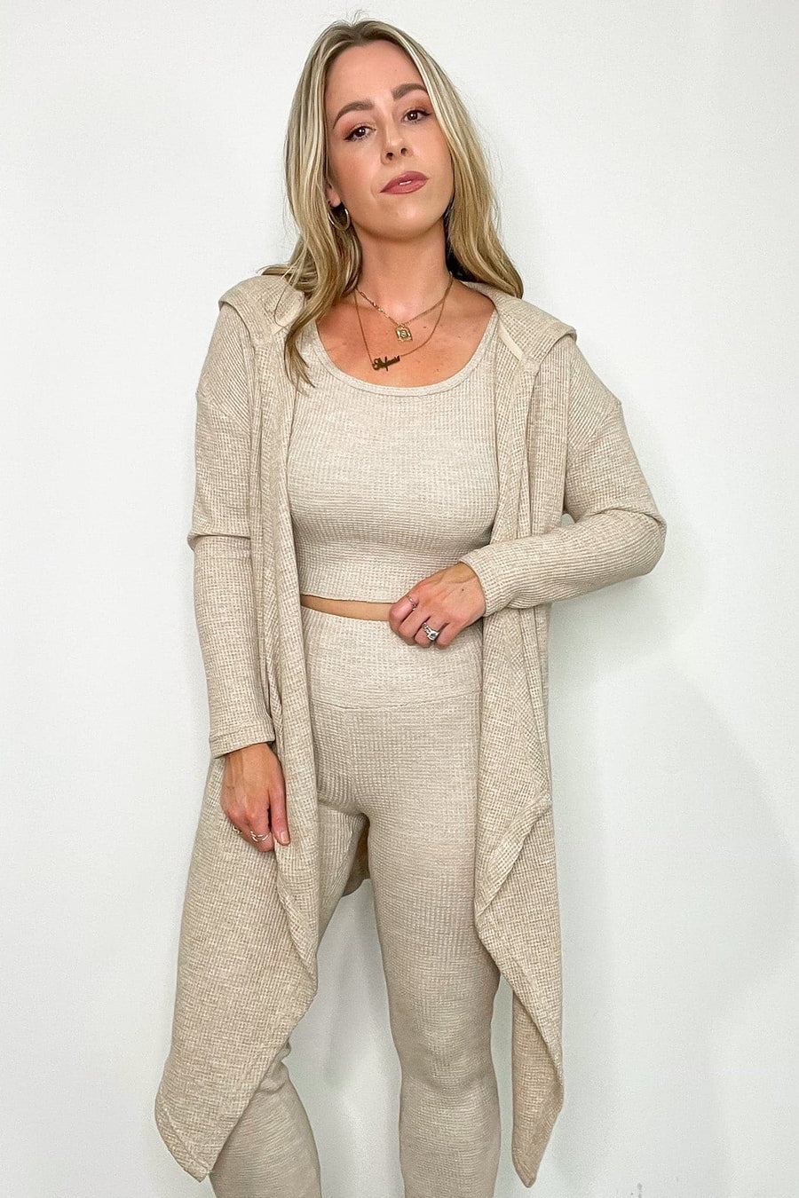 S / Sand That Cozy Feeling Brushed Knit Hooded Cardigan | CURVE - FINAL SALE - Madison and Mallory