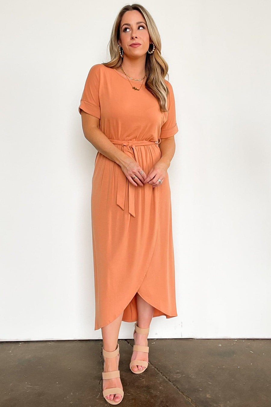 Butter Orange / S Thinking Ahead Belted Tulip Dress - Madison and Mallory