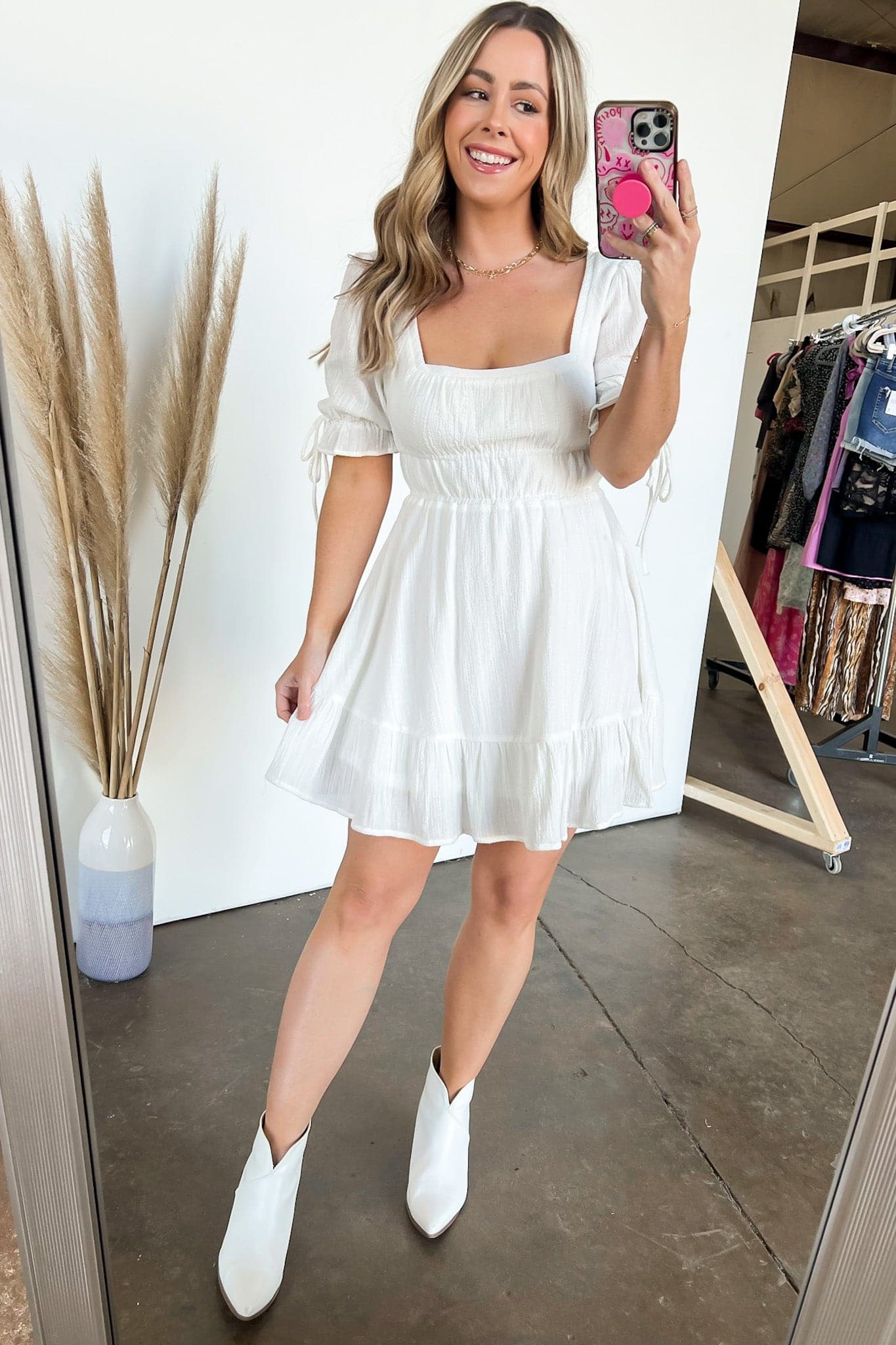 White Lace Peasant Style Dress