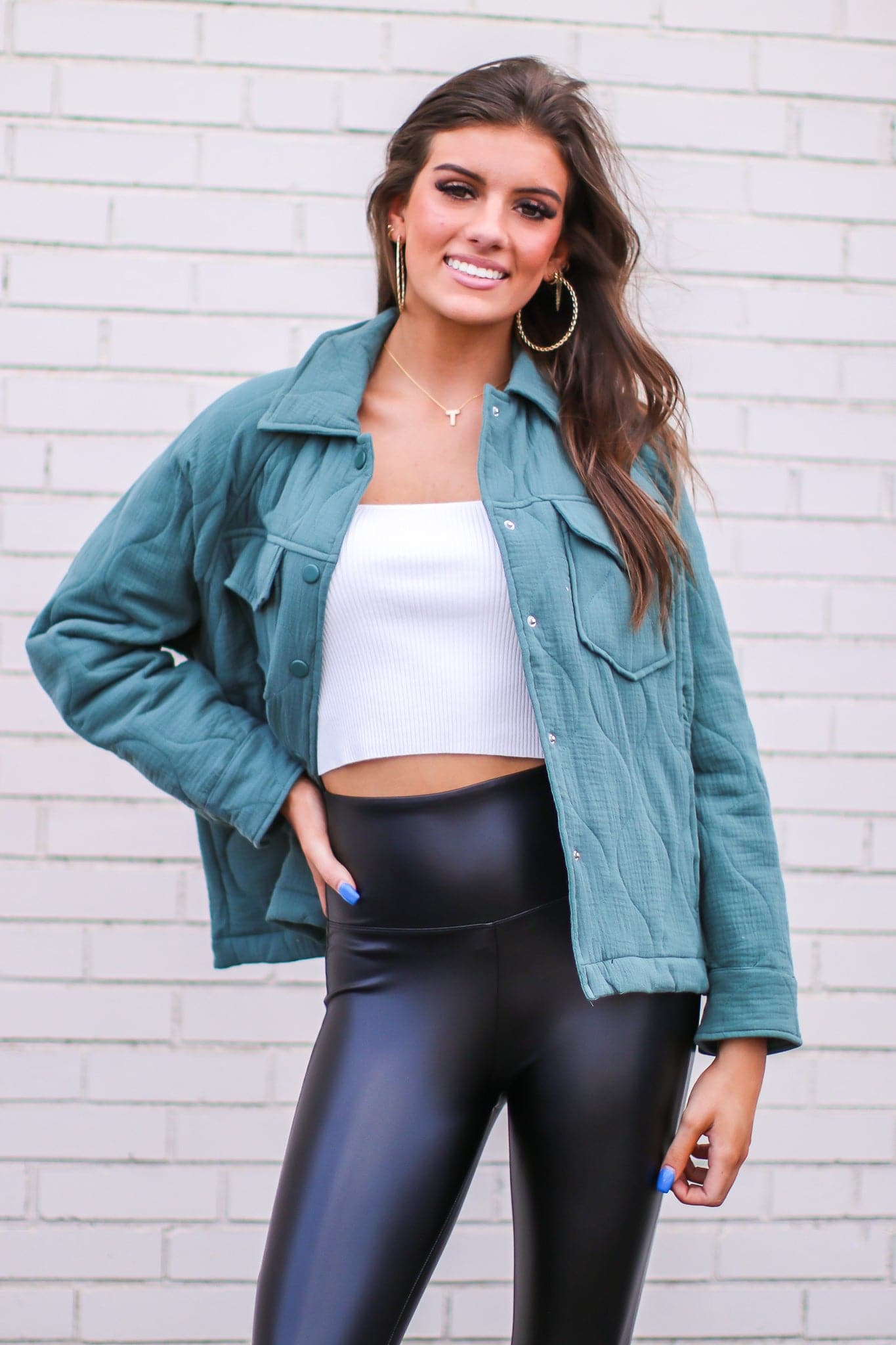 S / Teal Thinking Thankfully Button Down Quilted Shacket - FINAL SALE - Madison and Mallory