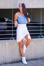  Tie it With Me Chambray Bow Crop Top - FINAL SALE - Madison and Mallory