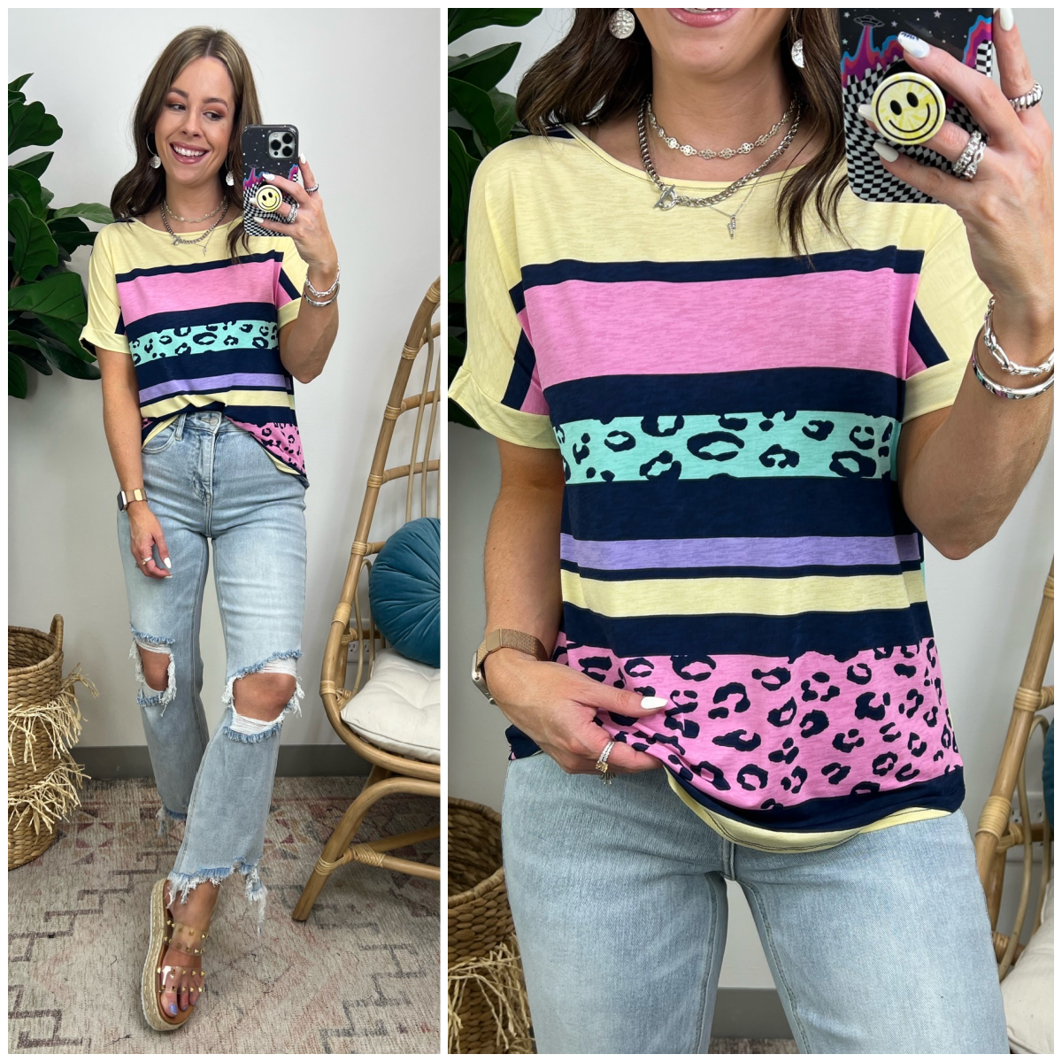  Time Passes Neon Animal Print Color Block Top - Madison and Mallory