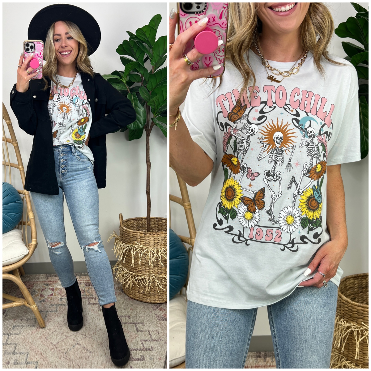  Time to Chill Skeleton Graphic Boyfriend Tee - FINAL SALE - Madison and Mallory