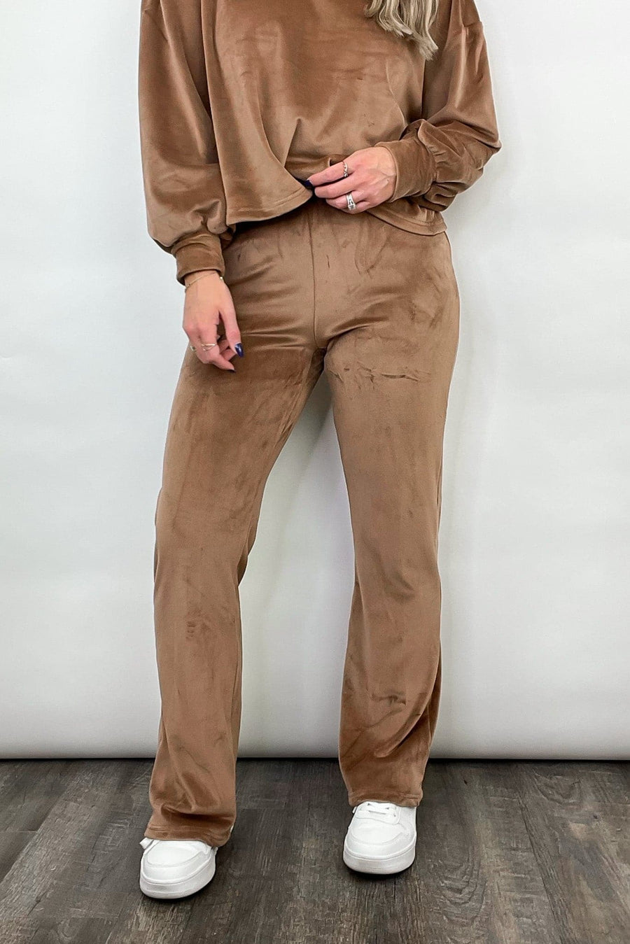 S / Mocha Toasty Feeling Velour High Waisted Pants - FINAL SALE - Madison and Mallory