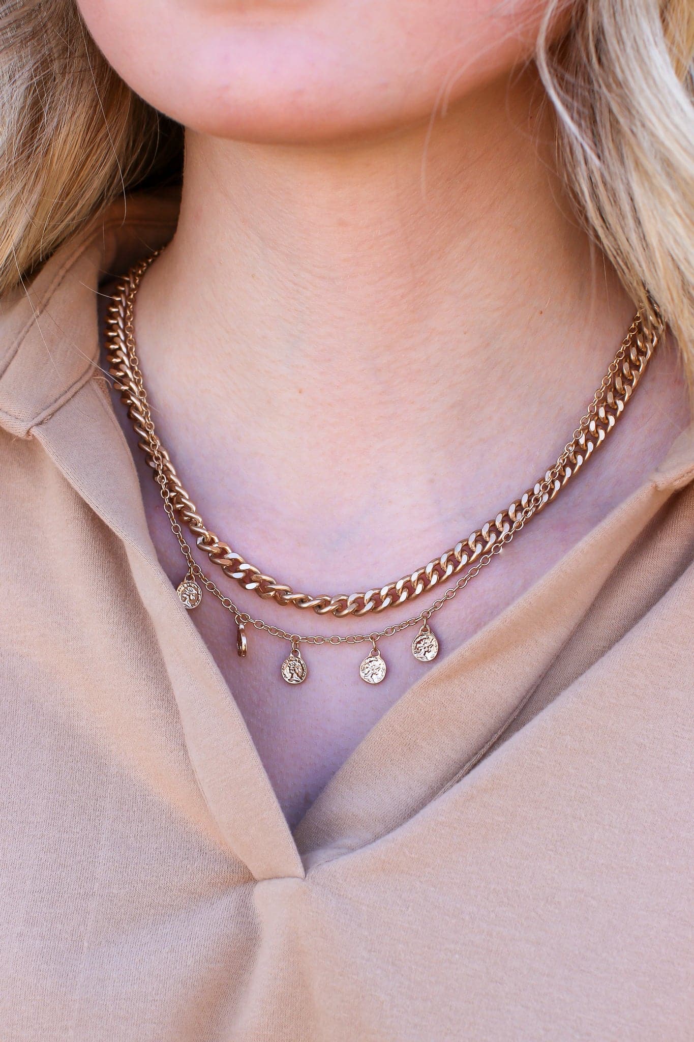 Gold Tomar Layered Coin Chain Necklace - Madison and Mallory