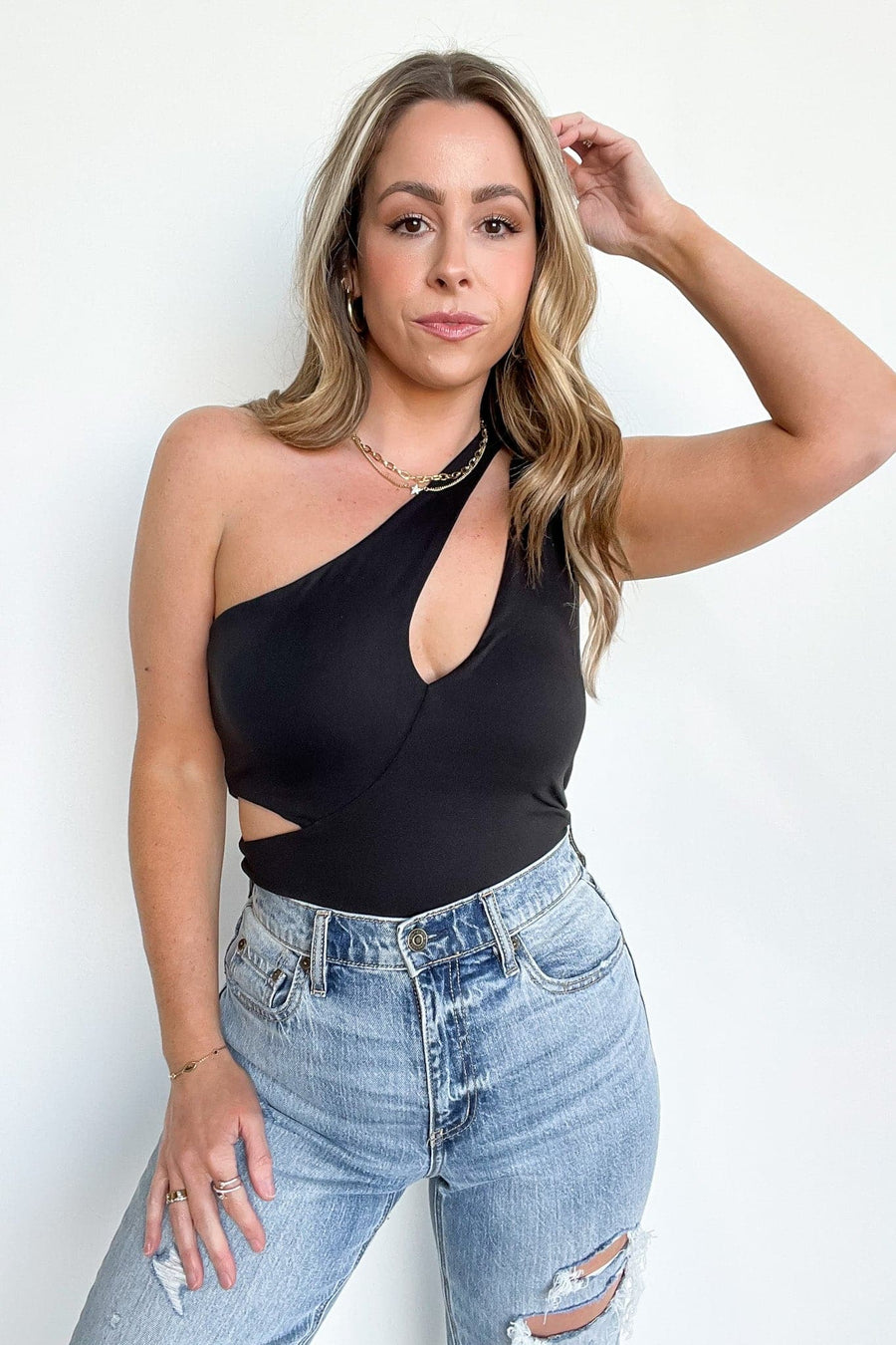 Black / S Toryn Cutout One Shoulder Bodysuit - FINAL SALE - Madison and Mallory