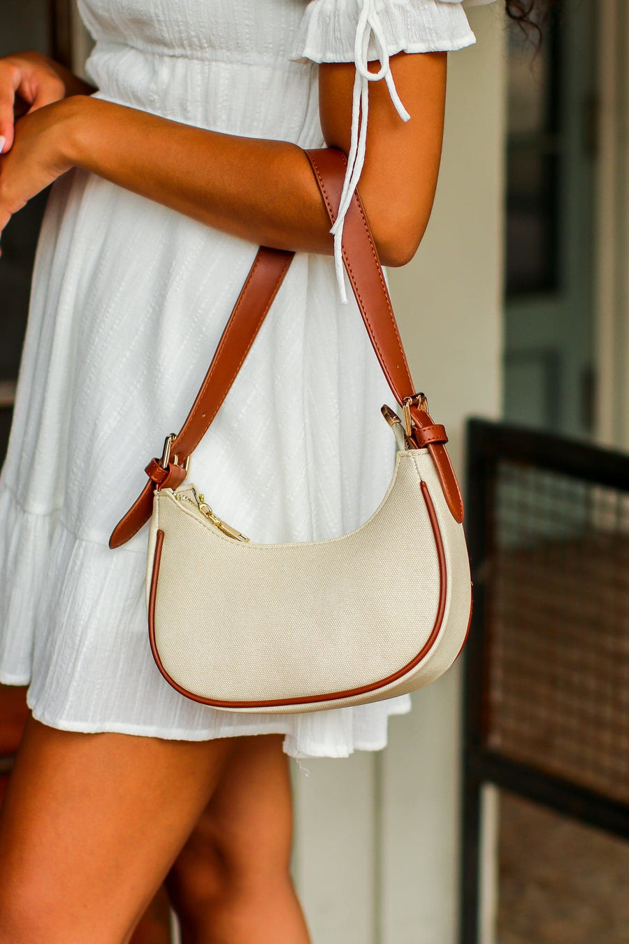 Ivory Total Treat Canvas Faux Leather Handbag - FINAL SALE - Madison and Mallory