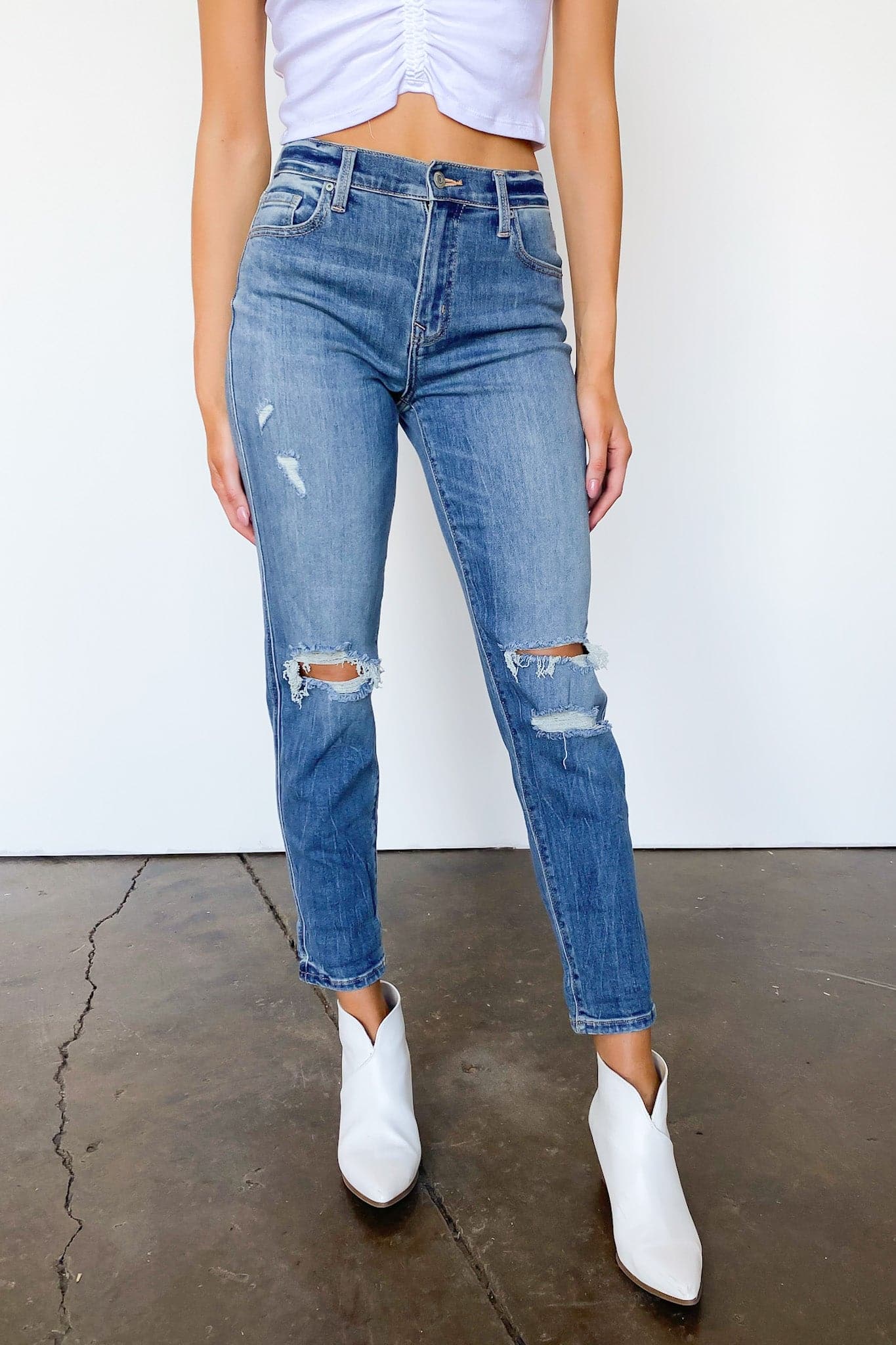  Tray High Rise Distressed Boyfriend Jeans - Madison and Mallory