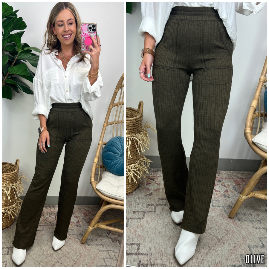  Trinah Rib Knit Wide Leg Elastic Waist Pants - FINAL SALE - Madison and Mallory