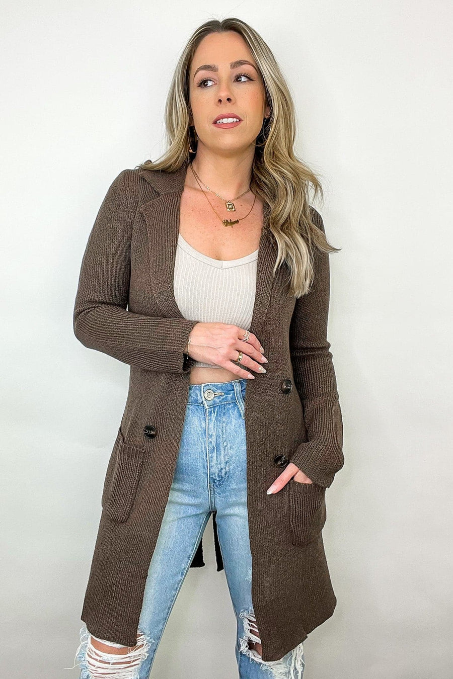 Brown / S Trinitie Notched Knit Cardigan - FINAL SALE - Madison and Mallory