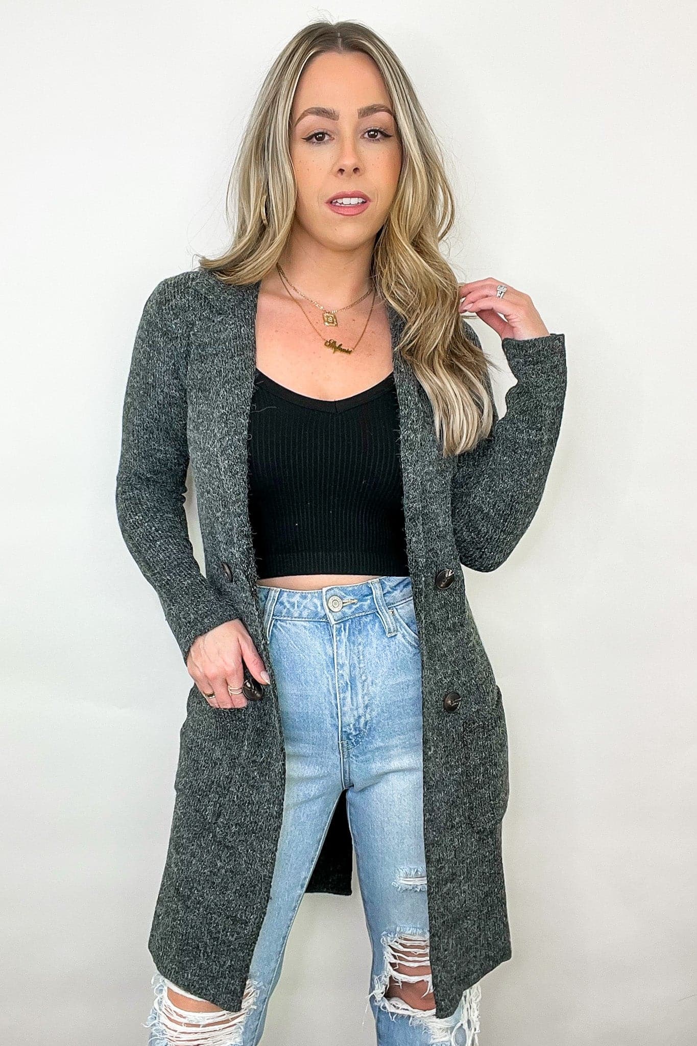  Trinitie Notched Knit Cardigan - FINAL SALE - Madison and Mallory