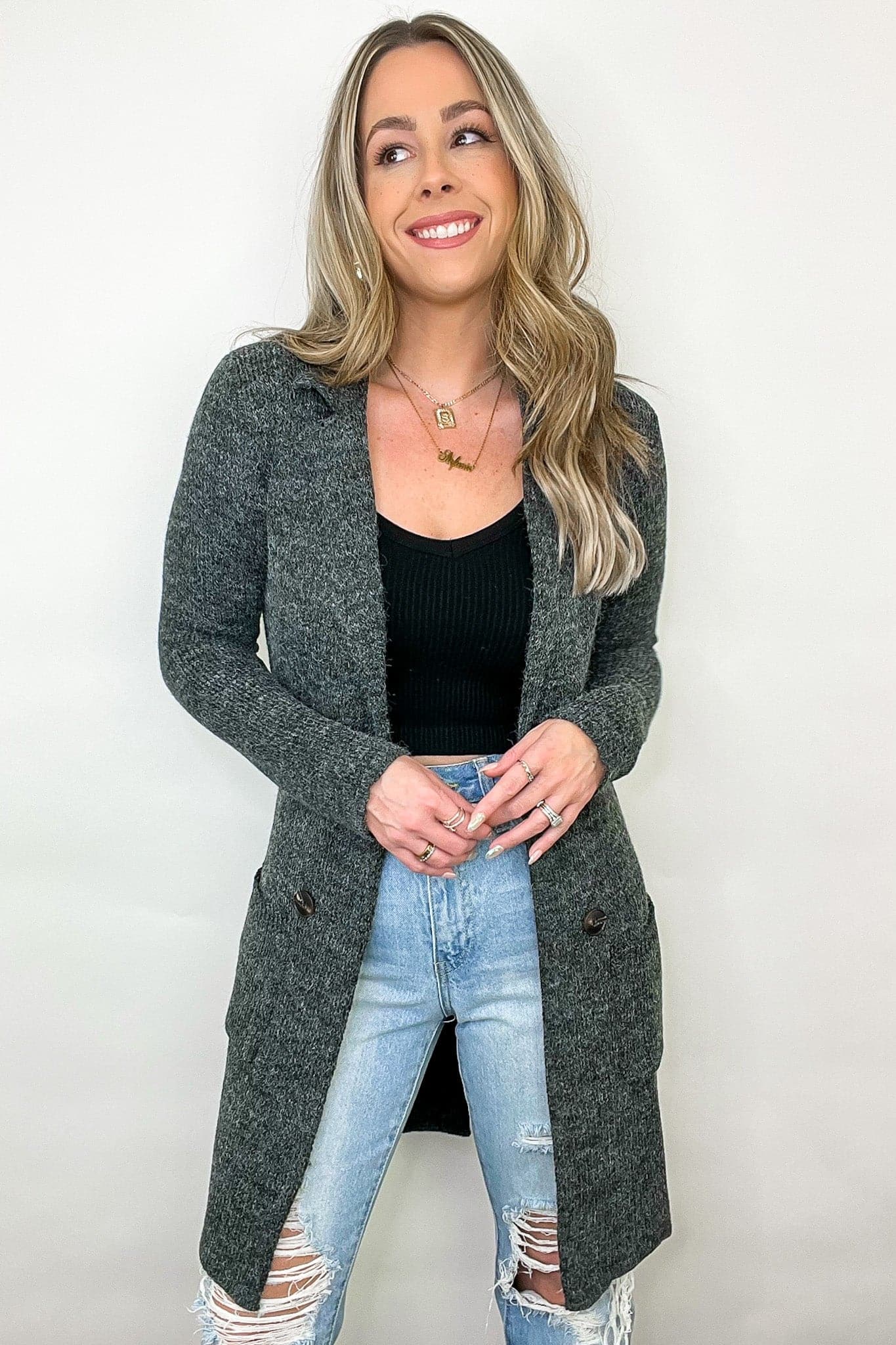  Trinitie Notched Knit Cardigan - FINAL SALE - Madison and Mallory