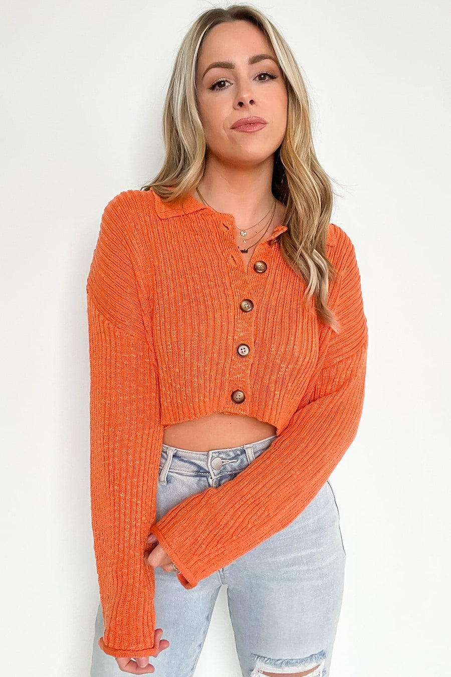 Rust / S Truro Slouchy Cropped Button Down Cardigan - FINAL SALE - Madison and Mallory