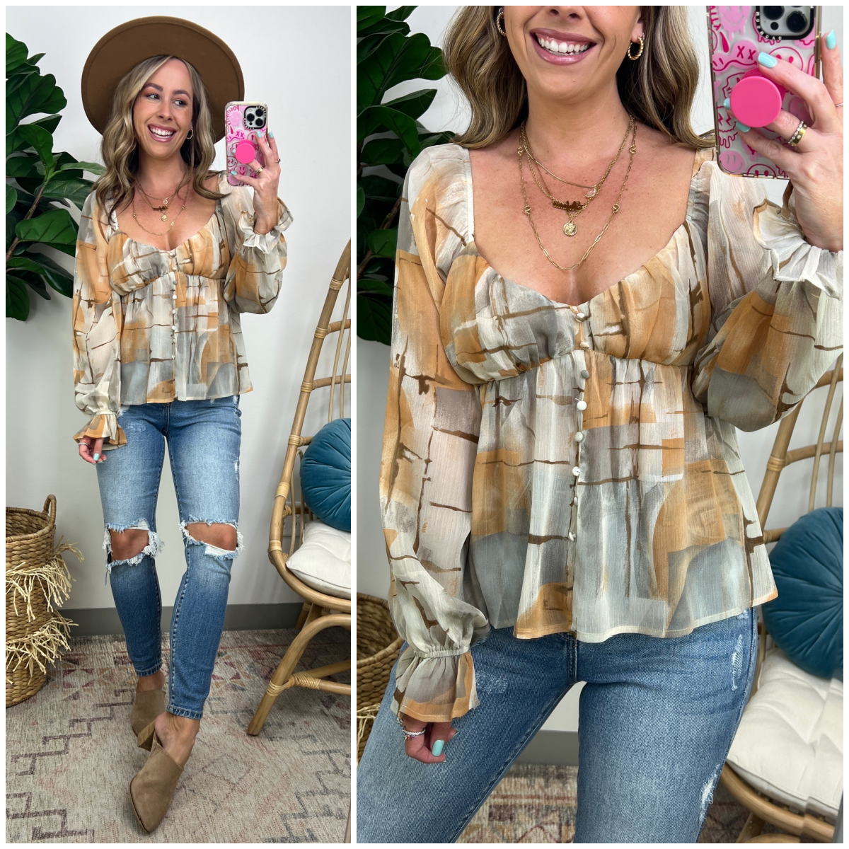  Twaine Flowy Geo Print Peasant Top - FINAL SALE - Madison and Mallory