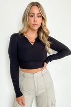  Upfront Style Ribbed Collared Cropped Top - FINAL SALE - Madison and Mallory