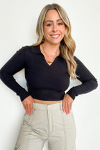  Upfront Style Ribbed Collared Cropped Top - FINAL SALE - Madison and Mallory