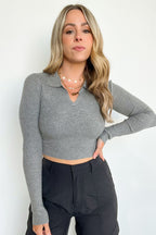  Upfront Style Ribbed Collared Cropped Top - FINAL SALE - Madison and Mallory